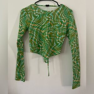 Urban Outfitters green swirl print long sleeved, open back size LG